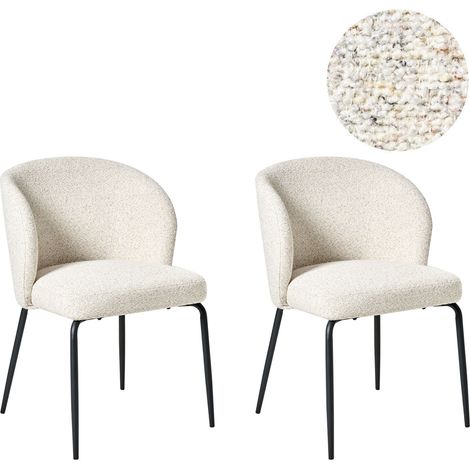 Set of 2 Dining Chairs ZANA Boucle Light Beige (1/5)