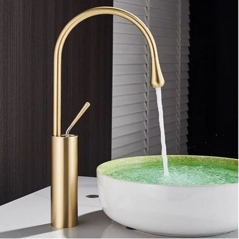 Waschtischarmatur Gold Bad Waschbecken WC Mischbatterie Hoch 360°