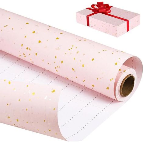 1 rouleau papier cadeau rose, kraft mat recyclé, doré à froid, 43 cm x 10 m, emballage luxe pour Noël et événements (1/5)
