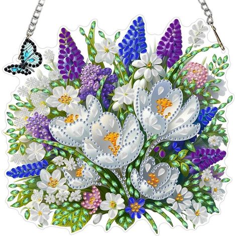 Diamond Painting Anhänger Blumenstrauß mit Schmetterling, Fensterbild Bastelset