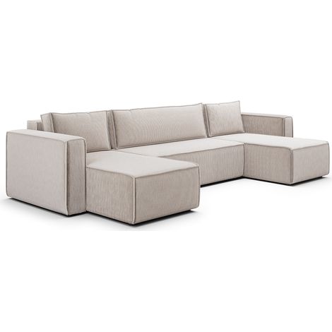 U-Sofa 5-sitzig umbaubar Truhe Ezekiel Cord Blanc Cassé