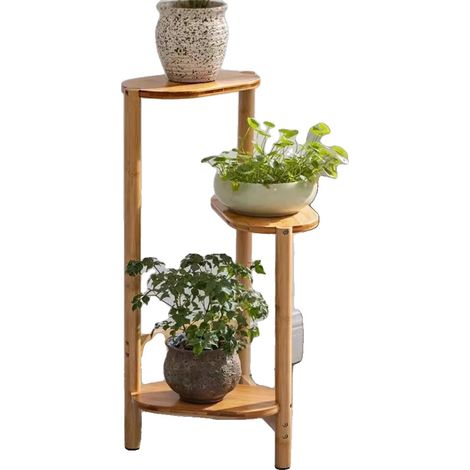 Support de Plantes, Design à 3 Niveaux, Bambou Écologique, Bois Naturel (1/2)
