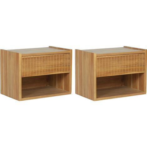 Comodino sospeso 1 cassetto e 1 nicchia Legno di teak Naturale - Lotto di 2 - REVUKA