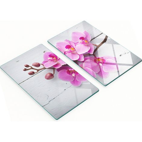 Tablas de cocina de vidrio templado con estampado de orqu铆deas sobre madera, 2x30x52 cm. (1/5)