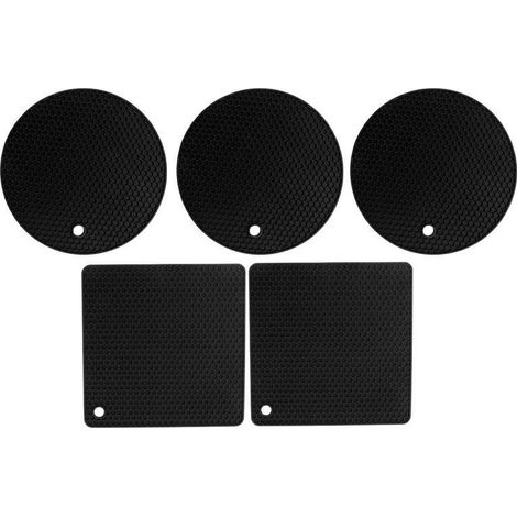 5 Pièces Dessous de Plat en Silicone Antidérapants, Résistants à la Chaleur pour Casseroles et Poêles - Noir (1/5)