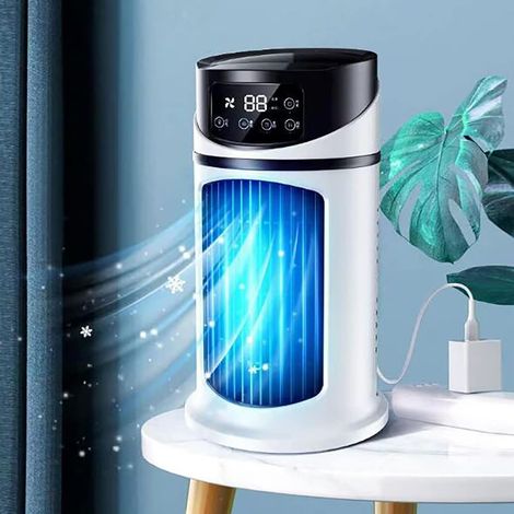 Climatiseur portable avec réservoir d'eau de 300 ml – Mini climatiseur 45 W avec éclairage LED, 3 vitesses et minuterie de 1 à 6 heures pour chambre ou bureau. (1/5)