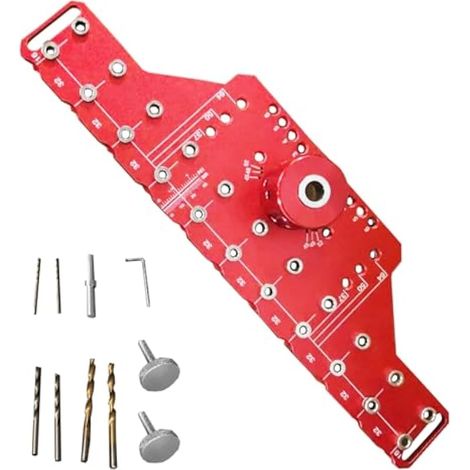 Gabarit de Percage, Ensemble de Gabarit de Percage Charniere 2 en 1 en Alliage D'aluminium Guide de Percage avec 11 Trous Gabarit pour Goupilles D'étagère et Gabarit pour Charnière pour Armoire (1/5)