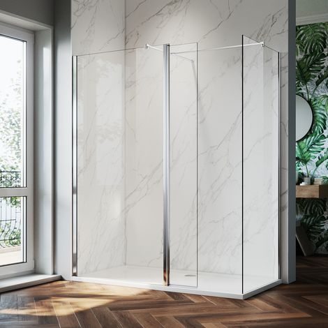 ELEGANT 8mm Easy Clean Glass Shower Enclosure 800mm Main Door with 300mm Flipper Panel and 700mm Side Panel Screen Wet Room + 1400x700mm Bathroom Tray and Free Trap (1/5)
