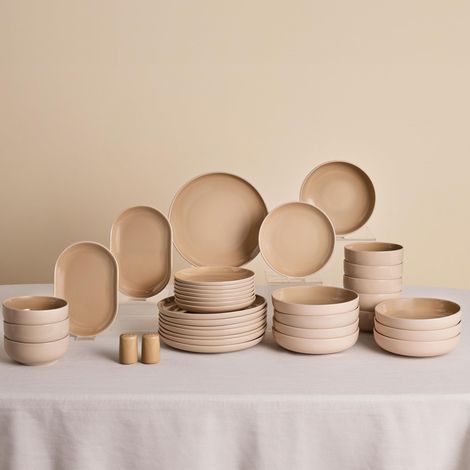 Service de table 36 pièces en céramique pour 8 personnes, passe au lave-vaisselle, au micro-ondes, assiettes plates, bols à pâtes, assiettes à dessert, bols à soupe, plateaux (1/5)