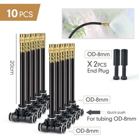 (C-8 mm à 8 mm, lot de 10) Tuyau d'irrigation flexible rotatif à 360° en laiton, 20 cm, raccord rapide en T pour tuyau de 6/8/10/12 mm, buse de pulvérisation réglable (1/5)