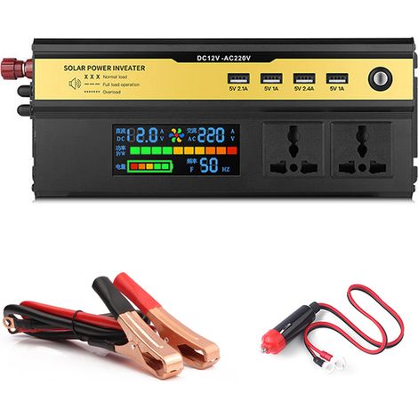 Onduleur de voiture 6000 W LED Onduleur sinusoïdal modifié numérique Convertisseur 12 V à 220 V avec prises CA 4 ports de charge USB pour voiture Véhicule Maison Ordinateurs portables (1/5)