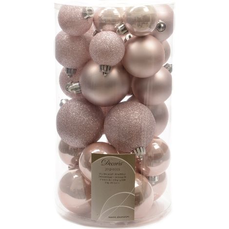Decoris KAE022937 Palline di Natale Infrangibili 30 Pezzi Misto Lucido Opaco Glitter 6 cm colore Rosa Cipria (1/5)