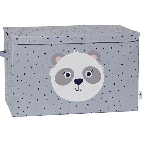 Boîte de Rangement avec Couvercle en Tissu Pliable Coffre à Jouet Extra Grand 62x38x39cm Renforcement Bois Gris Motif Panda (1/5)