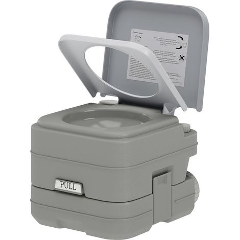 Toilettes extérieures portables – Réservoir déchets, chasse eau – Plastique, couvercle – Gris (1/5)