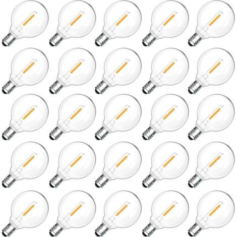 [JAMAIS UTILISÉ] 25 ampoules LED extérieures E12 G40 1W, blanc chaud 2200K, ampoules à filament LED G40 transparentes, étanches IP54, ampoules de remplacement E12, 230V non dimmables, pour jardin, ter (1/5)