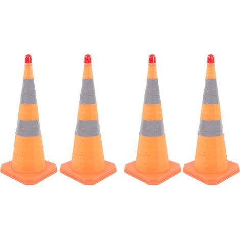 Lot de 4 cônes de signalisation orange pliables 71 cm avec lumière réfléchissante pour stationnement et route (1/5)