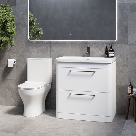 Oslo Gloss White 1350mm Vanity and Jubilee Toilet Suite with Fina Basin - 1350mm - Gunmetal Grey 320mm Handle