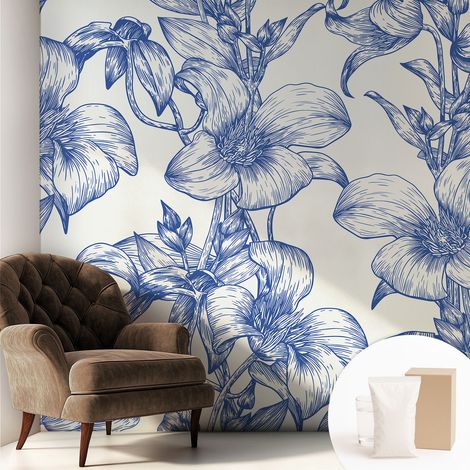 Fototapete - Tapete Vliestapete mit Kleber - Wandtapete Moderne Wandbild Schlafzimmer Wohnzimmer Blumige Zweige 250x250 cm (1/5)