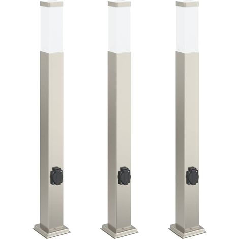 Balizas de luz con toma de corriente, 3 unidades, 80 cm, acero inoxidable, IP44 vidaXL
