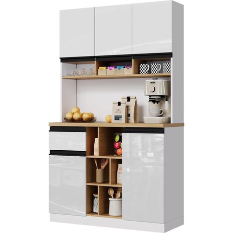 FurnitureR White Tall Kitchen Cabinet 105x45x185cm with 5 Doors Drawer (1/5)