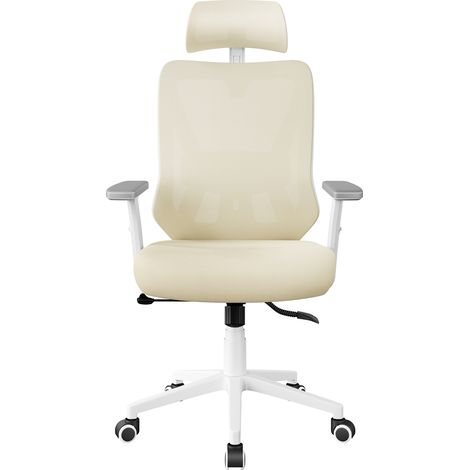 Homevive Silla de Oficina Ergonómica con Respaldo Alto Reposacabezas Reposabrazos Ajustables Silla de Trabajo Giratoria con Altura Ajustable Soporte Lumbar Beige