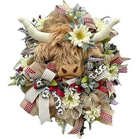 Couronnes de vaches pour porte d'entrée, Couronnes florales de printemps et d'été pour porte d'entrée, Couronnes de fleurs pour porte (1/5)