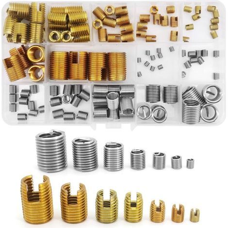 116 Pcs Galvanisé Insert de Filetage Autotaraudeur en Acier Inoxydable M3 M4 M5 M6 M8 M10 M12 Bague de Réparation Kit insert de Réparation de Filetage (1/4)