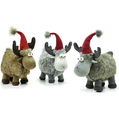 Renna con pelliccia cappello rosso decorazioni addobbi di natale h42 (1/2)