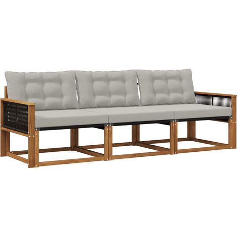 Set di divani da esterno 3 pz Salotto da Giardino Naturale e Grigio Chiaro (1/5)
