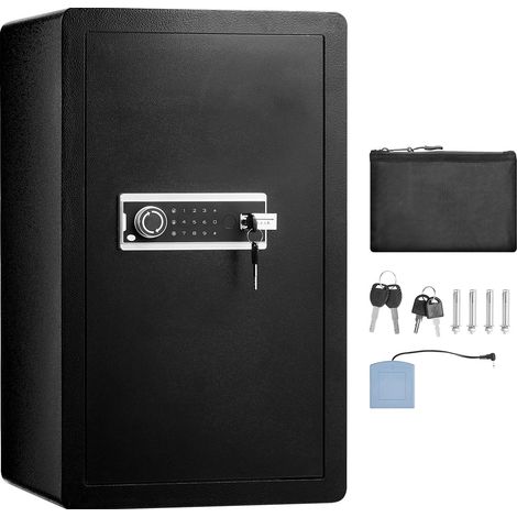 Coffre-fort 113 L à une porte, serrure à clé et code, avec sac ignifuge, porte-clés, LED, 2 étagères et 1 armoire pour argent, papiers, bijoux, objets de valeur, noir (1/5)
