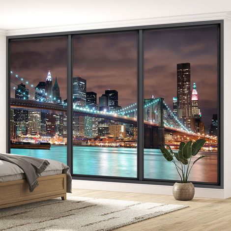 Papier peint panoramique Trompe l'oeil baie vitrée - New york - 130 cm x 78 cm (1/5)
