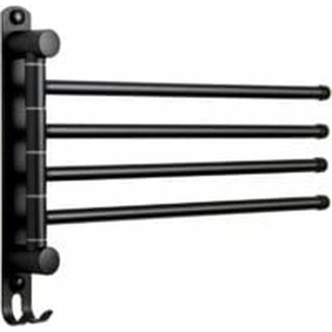 Black wall-mounted towel rack with 4 swivel bars (180°), 35 cm, made of stainless steel, for bathroom and kitchen (1/2)