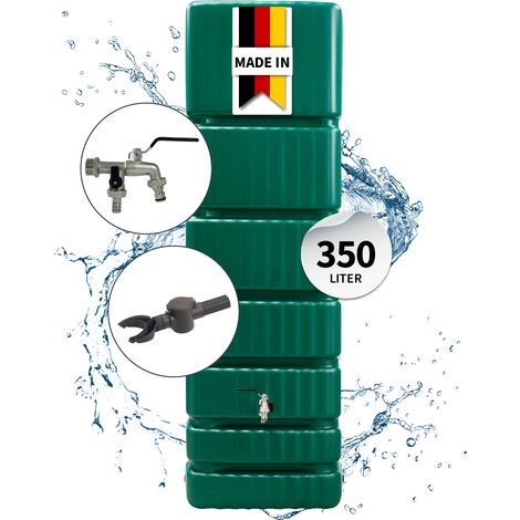 4rain SLIM Regentonne Wandtank Komplett-Set 350 Liter dunkelgrün inkl. Chrom-Doppelauslaufhahn und Fallrohranschluss (1/5)