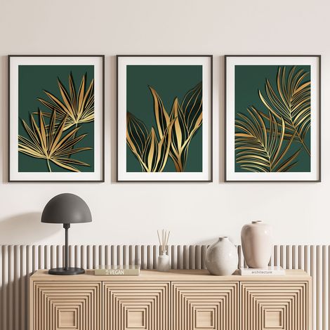 Lot de 3 Affiches / Posters Triptyque - Feuilles - 3 Affiches - 70x100 cm (Cadres non fournis) - Photo pleine page (1/5)