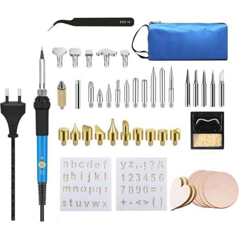 Lot de 54 Kit pyrograveur à bois, kit de fer à souder, 60 W, température réglable 200-450 ℃, fer à souder électrique professionnel pour bois, liège gravé (1/5)