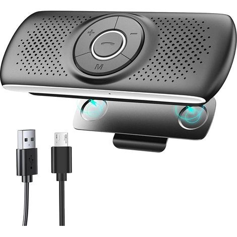 Kit Main Libre Voiture Bluetooth 5.0 avec Clip, Emplacement pour Carte TF, Microphone Intégré, Prise en Charge de Siri et Google Assistant, pour la Musique, Le GPS et Les Appels (1/5)