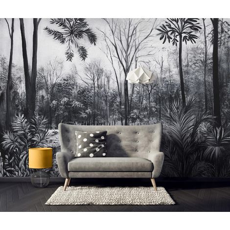 Vlies Fototapete Landchaft 200x140 cm, Tapeten, für Wohn und Schlafzimmer, Vliestapete Wandtapete Tapete 3D Effekt- inkl. Kleister - Dschungel See schwarz weiß tropisch, WallArena (1/4)