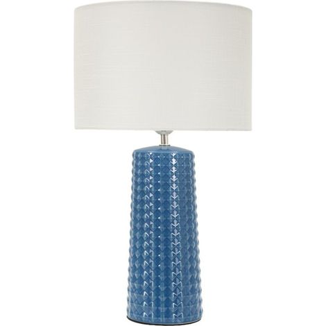 Lampada da tavolo Gliss in ceramica blu lucido e tessuto (1/5)