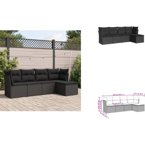 Salon de jardin 5 pcs avec coussins noir résine tressée - Canapé De Jardin - Salon De Jardin - Mobilier Extérieur - Résine Tressée - Polyrotan (1/3)