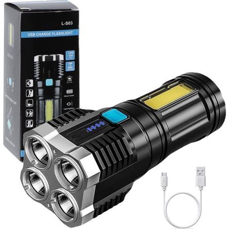 Super Bright LED Torches, USB Rechargeable Torch with Side Light, 4 Modes, Powerful COB Lumens for Outdoor Camping Torch [Energy Class A+++] (1/5)