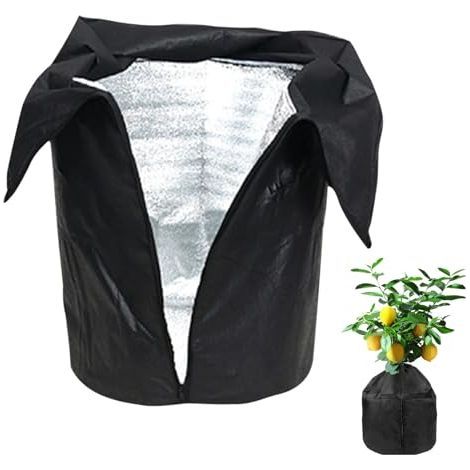 [JAMAIS UTILISÉ] Housse thermique noire pour pots – Tissu extérieur Oxford avec doublure isolante, cordon de serrage et fermeture éclair – housse d'hiver pour plantes (Noir – 45x50 cm) (1/5)