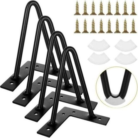 Lot de 4 Pieds de Table en Épingle à Cheveux 15 CM, Pied de Table Basse Metal Noir avec des Vis, Pied Meuble Industriel pour Table Basse, Armoire (1/4)