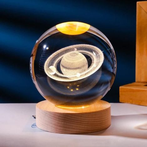 Veilleuses boule de cristal d'astronome planétaire plonger voyante de lune 3D, lampe à LED USB, décor de chambre à coucher-Saturne (1/4)