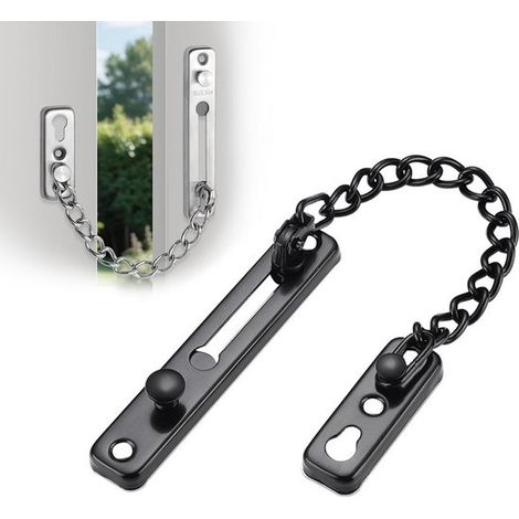 Tope de puerta antirrobo, Cadena para puerta, Cadena antirrobo para puertas, Apto para puertas que abren hacia adentro y hacia afuera, Plateado (1/5)