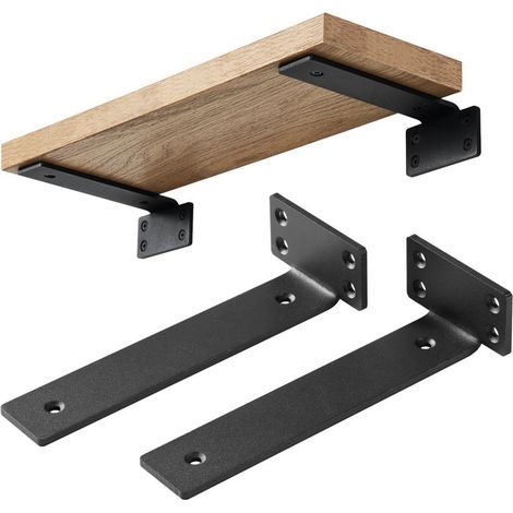Supports d'étagère flottants en métal noir - Lot de 2 - 15 cm (1/5)