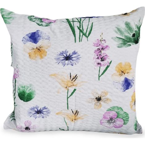Funda de almohada de corteza de 40x40 cm con estampado floral sobre fondo blanco.