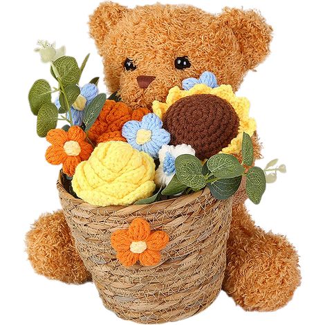 Pot de fleurs en peluche ours vert tournesol décoration intérieure cadeau Saint-Valentin anniversaire fêtes maison (1/5)