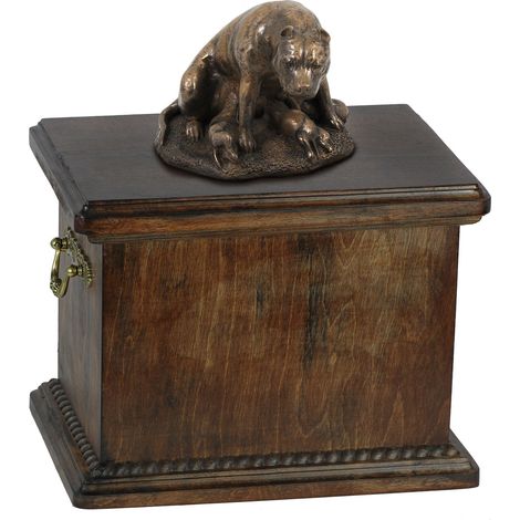 Urne funéraire pour American Staffordshire Terrier (Amstaff, Amstaf II), ornée d'une statuette, élégante urne de style classique signée Art-Dog. (1/5)