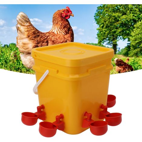 Tragbare automatische 12-Liter-Tränke für Geflügel (Hühner, Enten und Gänse) Geflügelzuchtausrüstung Wassereimer + integrierte rote Schale + schwarze Schrauben (1/5)