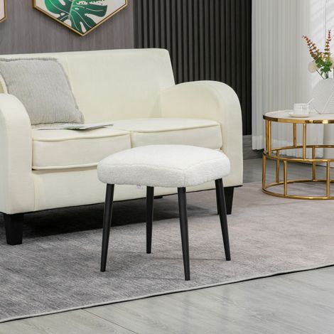 Puf cuadrado tapizado con patas de acero efecto cachemira crema 42x42x47 cm OKWISH (1/5)